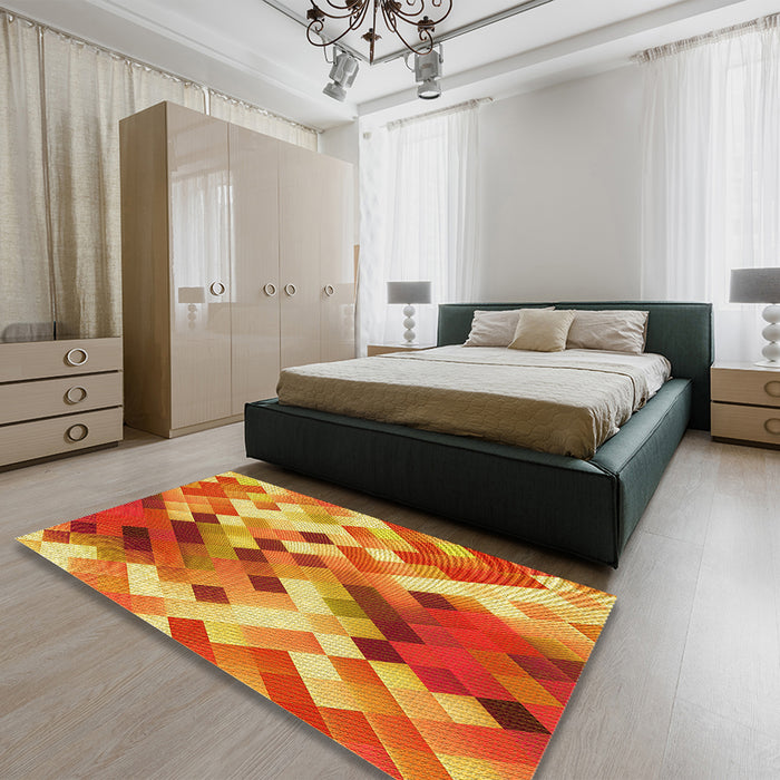 Round Machine Washable Transitional Orange Rug in a Office, wshpat3412yw