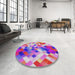 Round Patterned Violet Red Pink Modern Rug in a Office, pat3412