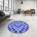 Round Patterned Ocean Blue Rug in a Office, pat3413blu