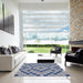 Square Patterned Azure Blue Novelty Rug in a Living Room, pat3413