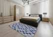 Machine Washable Transitional Azure Blue Rug in a Bedroom, wshpat3413