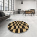 Round Patterned Midnight Gray Rug in a Office, pat3414brn