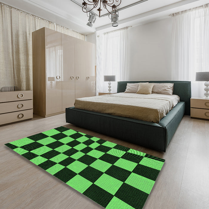 Patterned Dark Forest Green Rug in a Bedroom, pat3414grn
