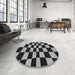 Round Patterned Midnight Gray Rug in a Office, pat3414gry