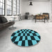 Round Patterned Deep Teal Green Rug in a Office, pat3414lblu