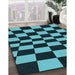 Patterned Deep Teal Green Rug in Family Room, pat3414lblu