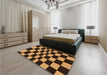 Patterned Black Brown Rug in a Bedroom, pat3414org