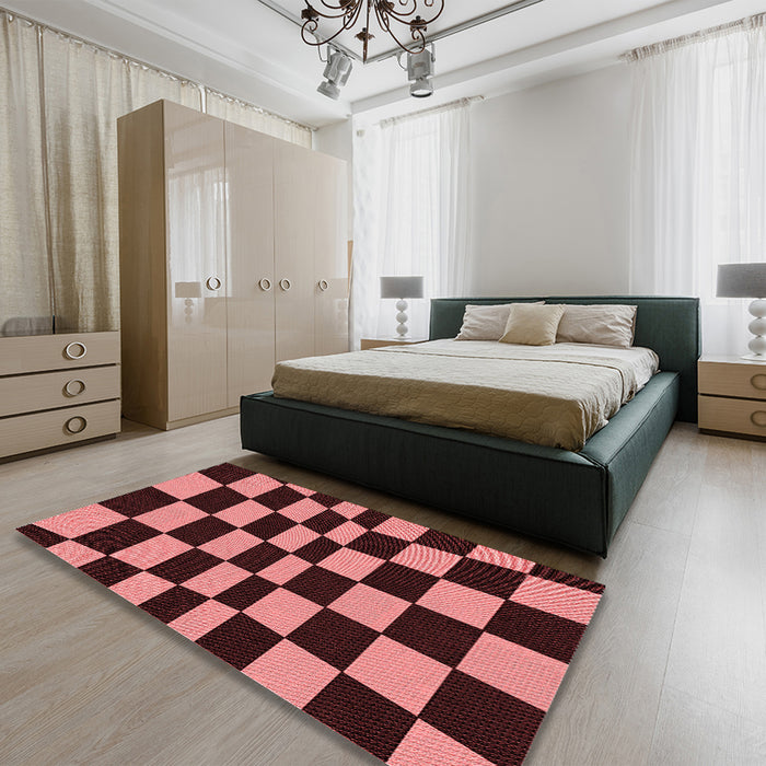 Patterned Red Rug in a Bedroom, pat3414rd