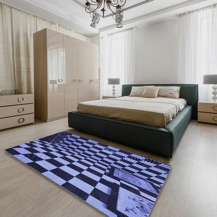 Patterned Sky Blue Rug in a Bedroom, pat3415blu