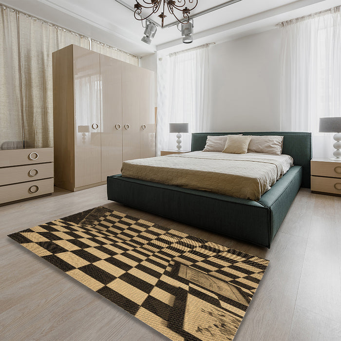Patterned Caramel Brown Rug in a Bedroom, pat3415brn