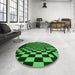 Round Patterned Dark Forest Green Rug in a Office, pat3415grn