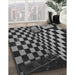 Patterned Charcoal Black Rug in Family Room, pat3415gry