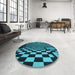 Round Patterned Deep Teal Green Rug in a Office, pat3415lblu