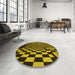 Round Patterned Black Brown Rug in a Office, pat3415yw