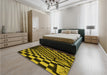 Patterned Black Brown Rug in a Bedroom, pat3415yw