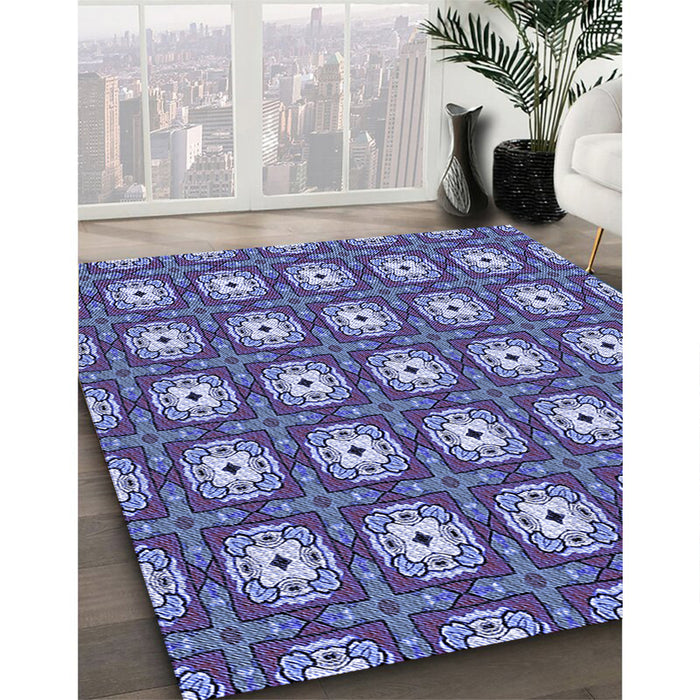 Patterned Denim Blue Rug in Family Room, pat3417blu