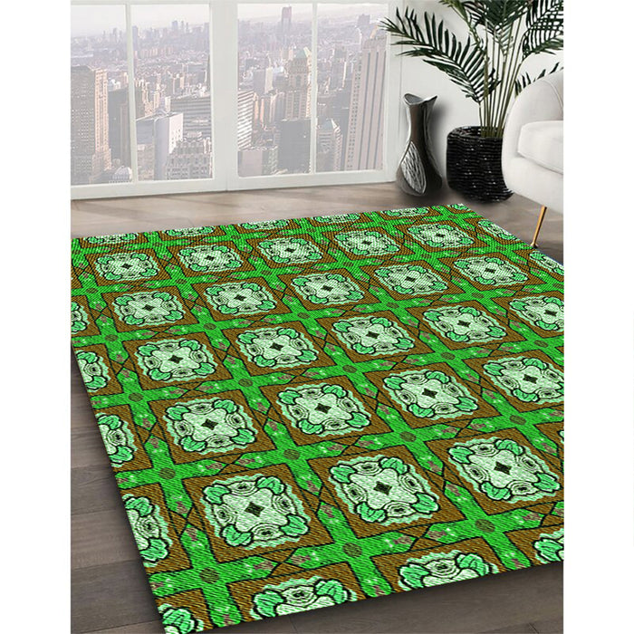 Patterned Antique Bronze Green Rug in Family Room, pat3417grn