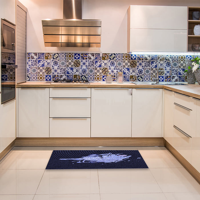 Patterned Black Rug in a Kitchen, pat3418blu
