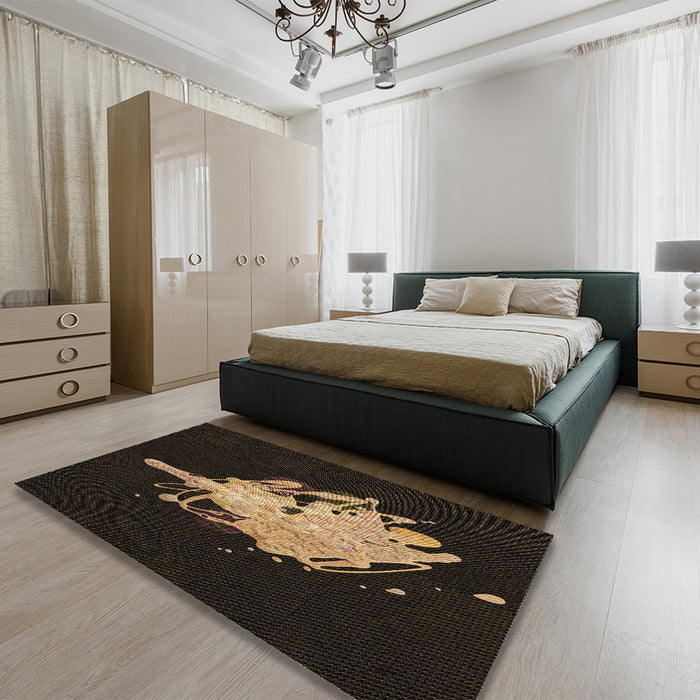 Round Machine Washable Transitional Oak Brown Rug in a Office, wshpat3418brn