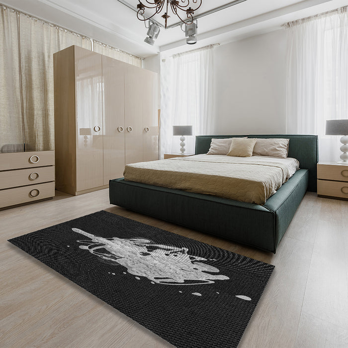 Patterned Black Rug in a Bedroom, pat3418gry