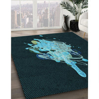 Patterned Dark Cyan Green Rug, pat3418lblu