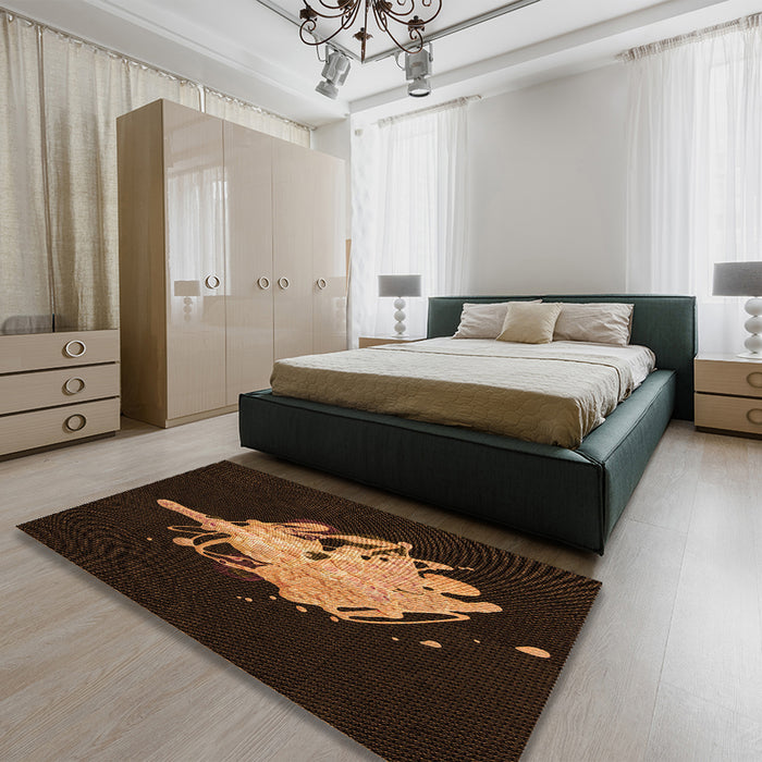 Patterned Saddle Brown Rug in a Bedroom, pat3418org
