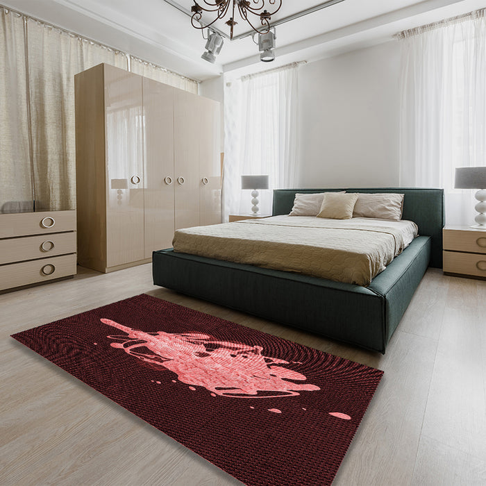 Patterned Chocolate Brown Rug in a Bedroom, pat3418rd