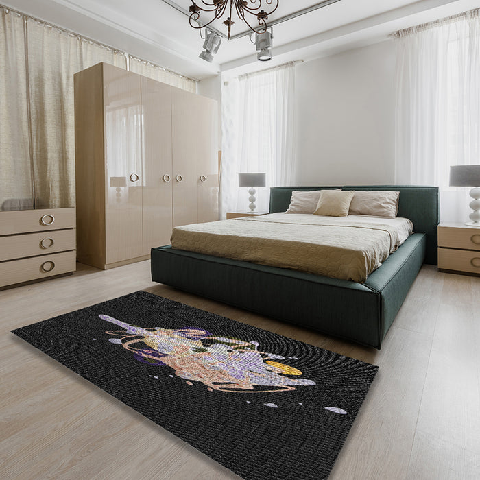 Machine Washable Transitional Black Rug in a Bedroom, wshpat3418