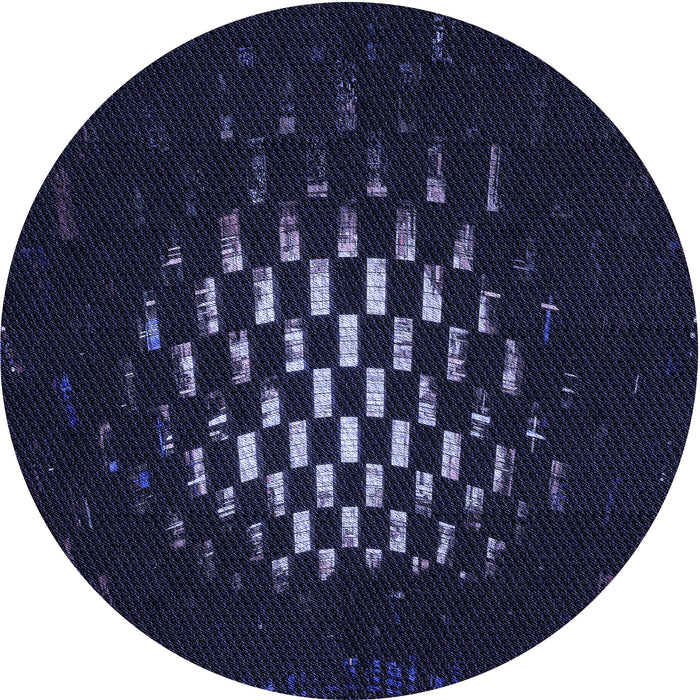 Square Patterned Black Rug, pat3419blu