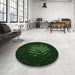 Round Patterned Deep Emerald Green Rug in a Office, pat3419grn