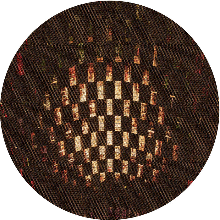 Square Patterned Black Brown Rug, pat3419org