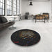 Round Machine Washable Transitional Black Rug in a Office, wshpat3419