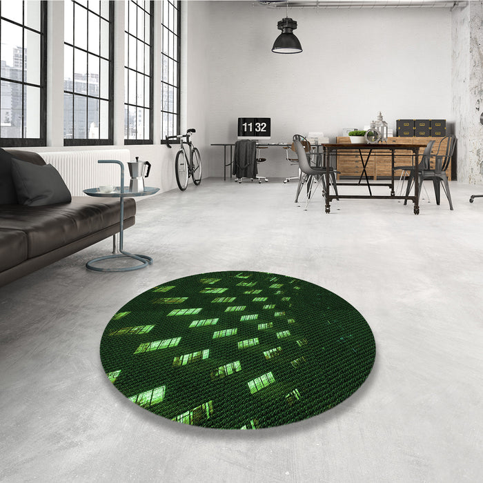 Round Patterned Green Rug in a Office, pat3420grn