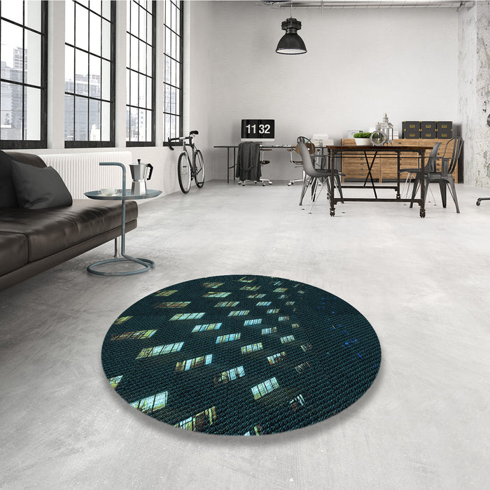 Round Patterned Black Rug in a Office, pat3420lblu