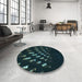 Round Patterned Black Rug in a Office, pat3420lblu