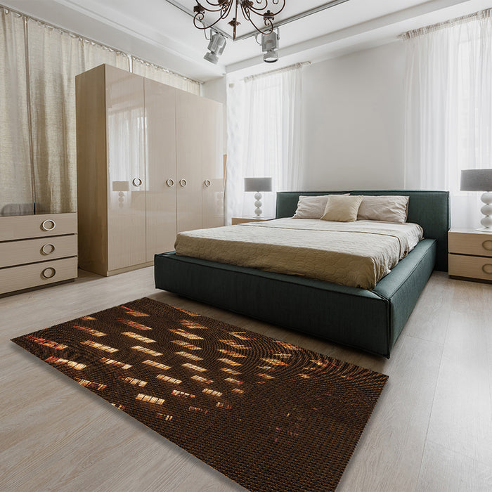 Patterned Saddle Brown Rug in a Bedroom, pat3420org