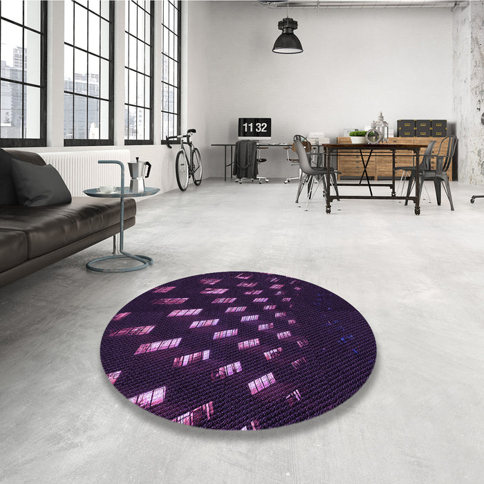 Round Patterned Deep Purple Rug in a Office, pat3420pur