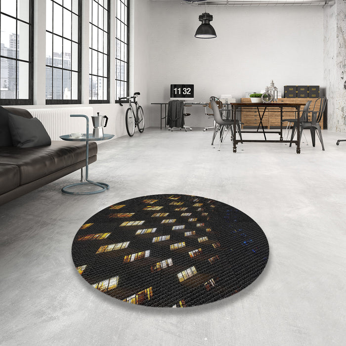Round Patterned Black Novelty Rug in a Office, pat3420