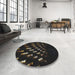 Round Patterned Black Novelty Rug in a Office, pat3420