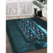 Patterned Dark Cyan Green Rug in Family Room, pat3421lblu