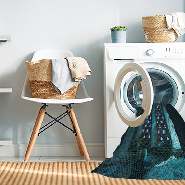 Machine Washable Transitional Dark Cyan Green Rug in a Washing Machine, wshpat3421lblu