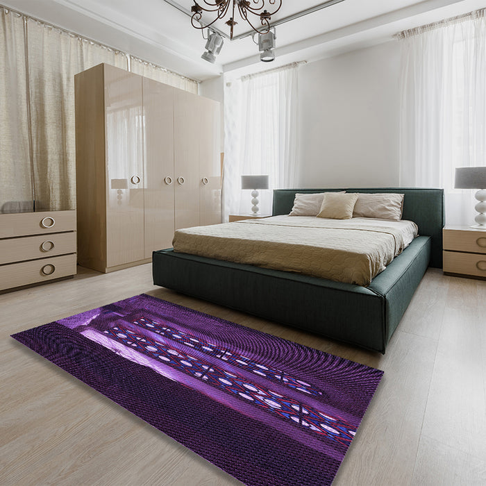Round Machine Washable Transitional Purple Violet Purple Rug in a Office, wshpat3421pur
