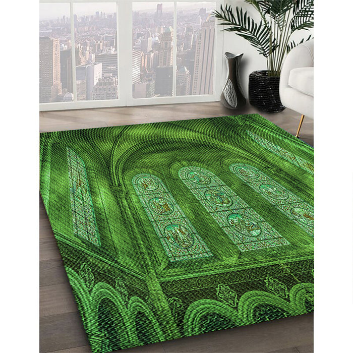 Patterned Deep Emerald Green Rug in Family Room, pat3422grn