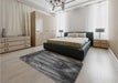 Patterned Dark Gray Black Rug in a Bedroom, pat3422gry