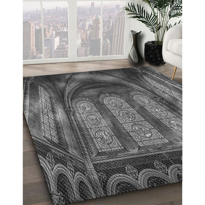 Machine Washable Transitional Dark Gray Black Rug in a Family Room, wshpat3422gry