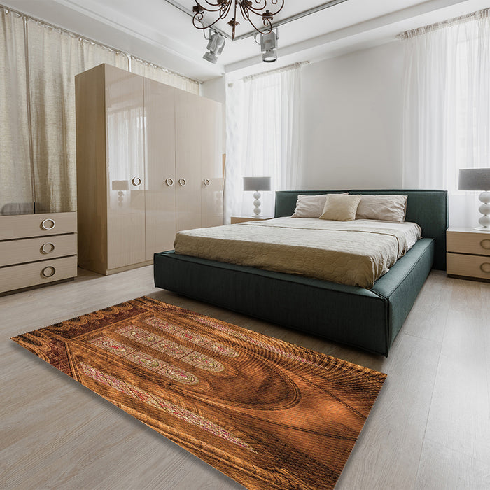 Patterned Orange Rug in a Bedroom, pat3422org