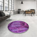 Round Patterned Dark Magenta Purple Rug in a Office, pat3422pur