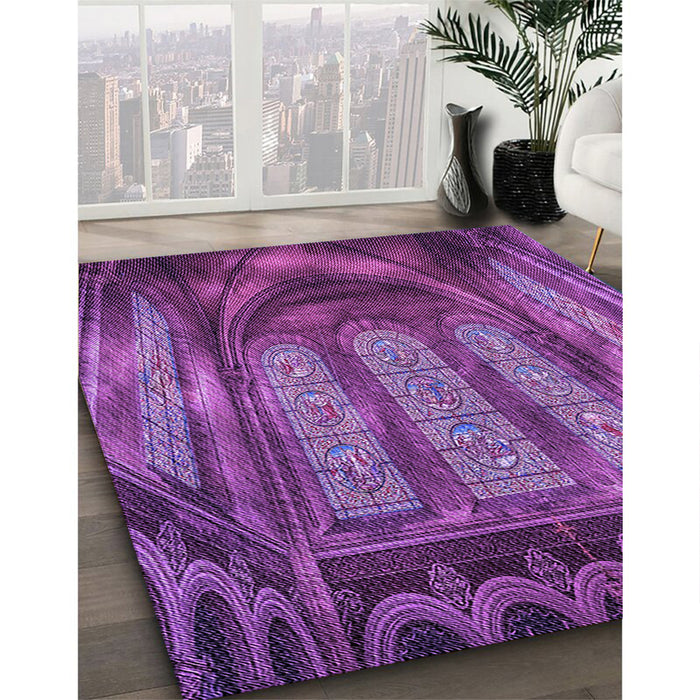 Patterned Dark Magenta Purple Rug in Family Room, pat3422pur