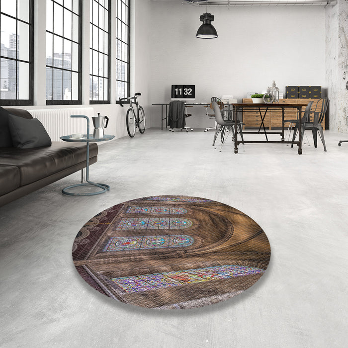 Round Patterned Red Novelty Rug in a Office, pat3422