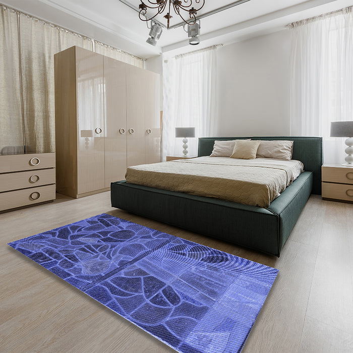 Patterned Light Slate Blue Rug in a Bedroom, pat3423blu